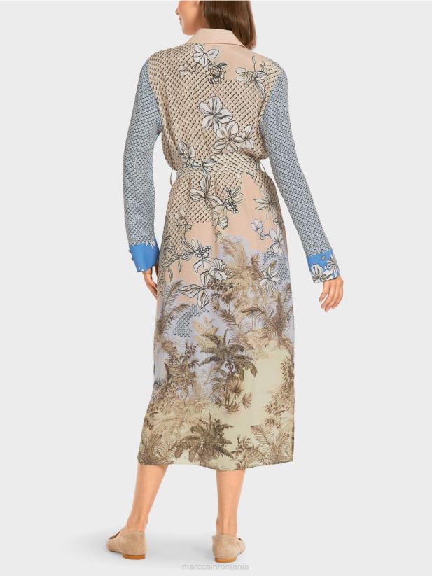 rochie eleganta camasa cu mix de modele Marc Cain bronz strălucitor îmbrăcăminte 4826HH101