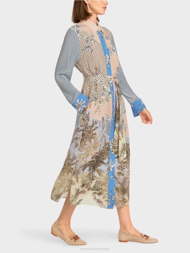 rochie eleganta camasa cu mix de modele Marc Cain bronz strălucitor îmbrăcăminte 4826HH101