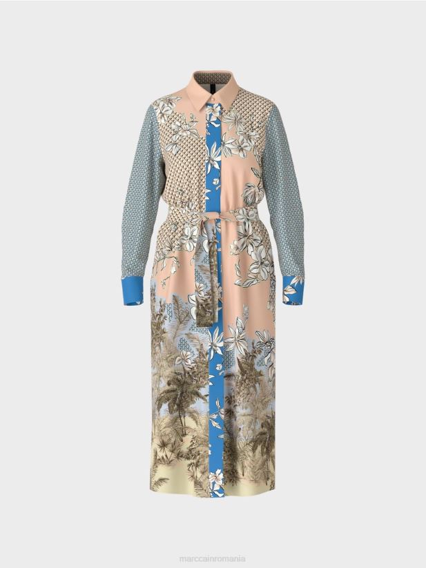 rochie eleganta camasa cu mix de modele Marc Cain bronz strălucitor îmbrăcăminte 4826HH101