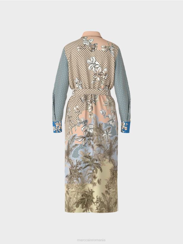 rochie eleganta camasa cu mix de modele Marc Cain bronz strălucitor îmbrăcăminte 4826HH101