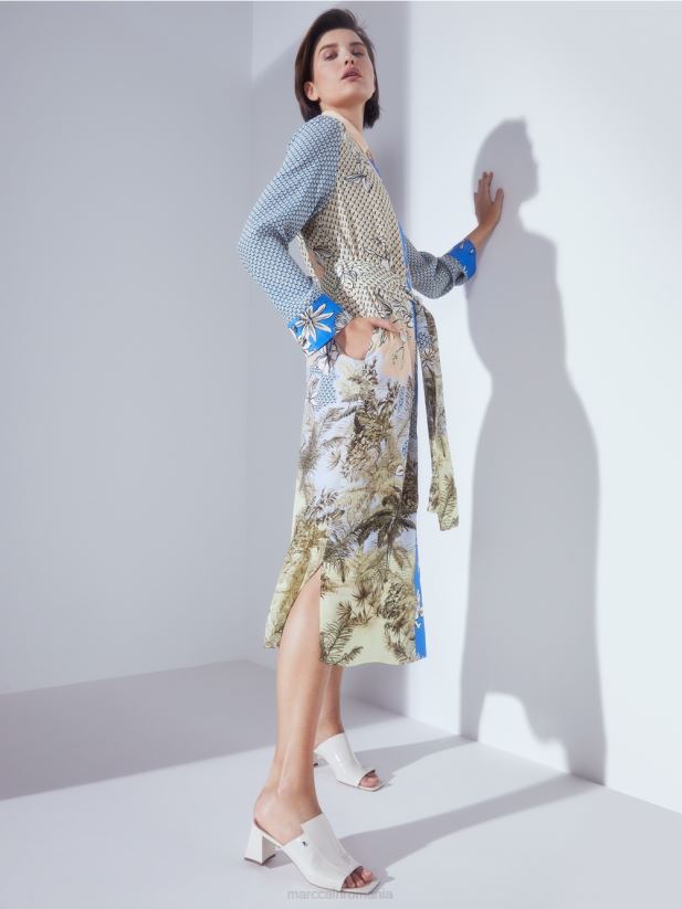 rochie eleganta camasa cu mix de modele Marc Cain bronz strălucitor îmbrăcăminte 4826HH101