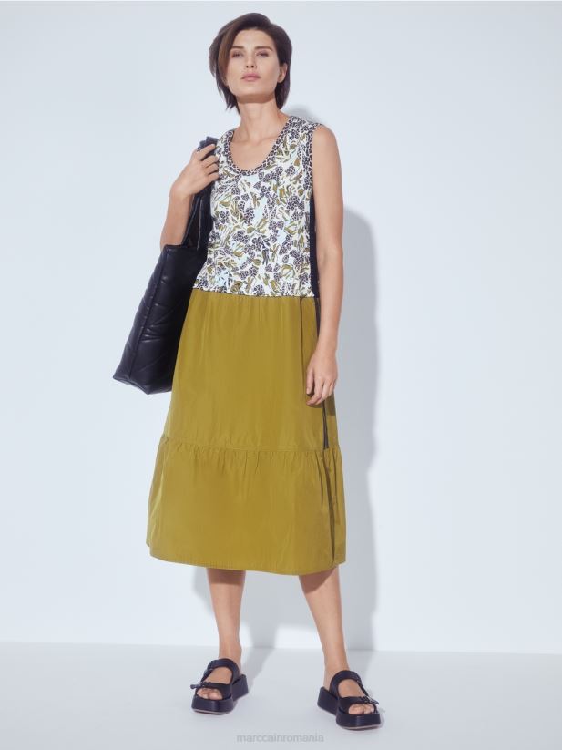 rochie etajată cu stil și amestec de materiale Marc Cain luminator moale îmbrăcăminte 4826HH113