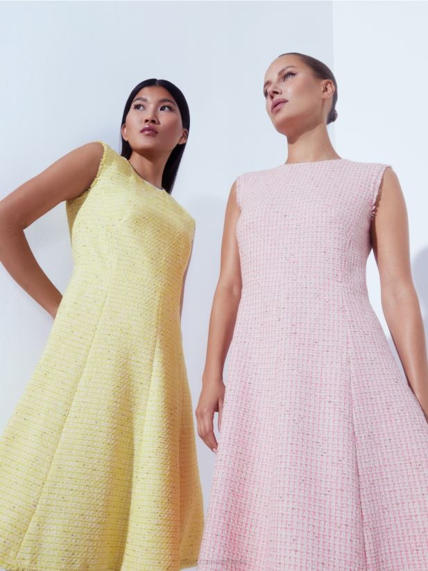 rochie fără mâneci cu o fustă panou Marc Cain verde lamaie îmbrăcăminte 4826HH76