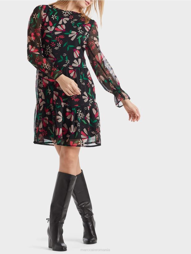 rochie feminina cu imprimeu de flori Marc Cain magenta îmbrăcăminte 4826HH147