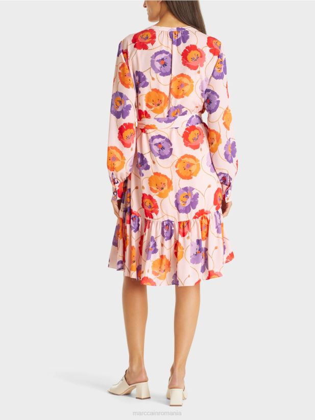 rochie florală cu pas cu volan Marc Cain mandarină îmbrăcăminte 4826HH143