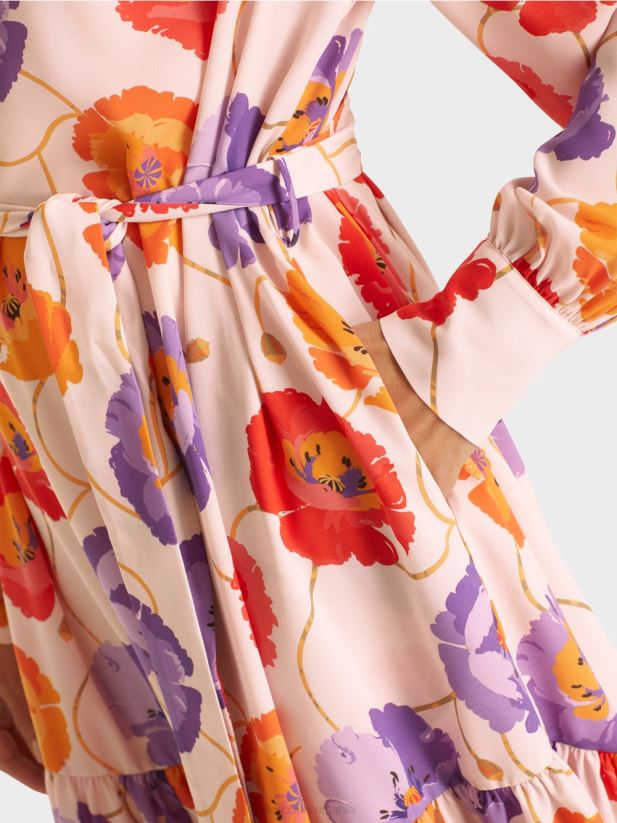 rochie florală cu pas cu volan Marc Cain mandarină îmbrăcăminte 4826HH143