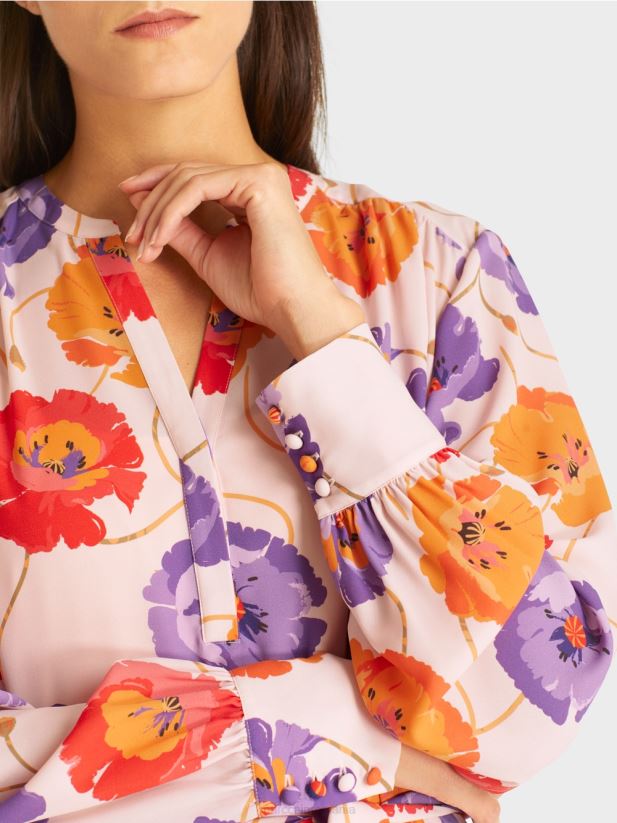 rochie florală cu pas cu volan Marc Cain mandarină îmbrăcăminte 4826HH143