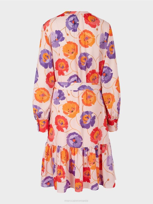 rochie florală cu pas cu volan Marc Cain mandarină îmbrăcăminte 4826HH143