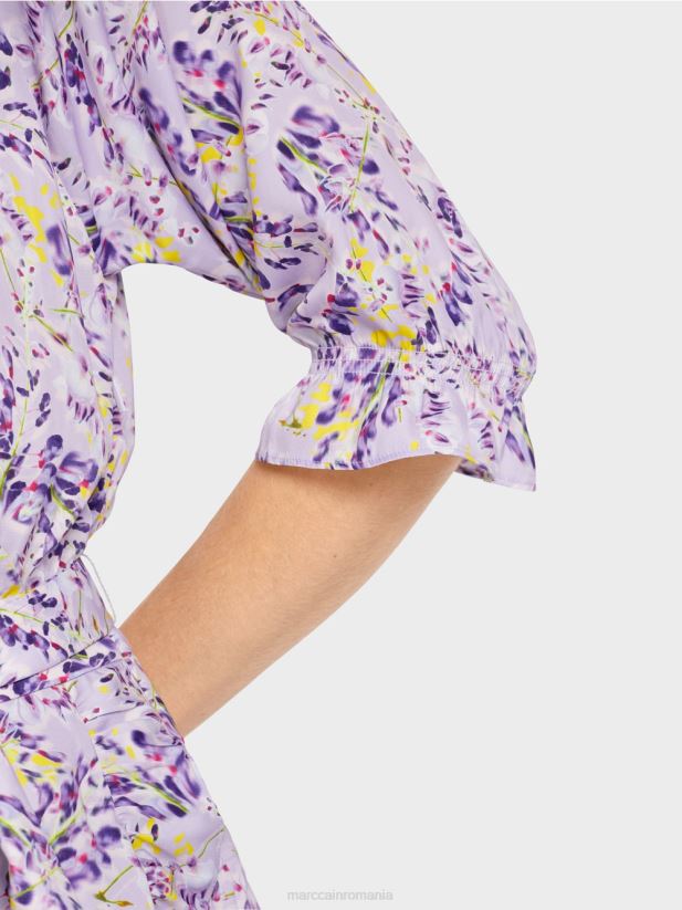 rochie imprimata cu efect de infasurare Marc Cain liliac strălucitor îmbrăcăminte 4826HH80