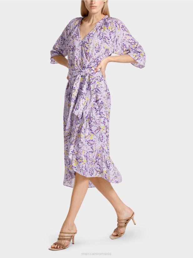 rochie imprimata cu efect de infasurare Marc Cain liliac strălucitor îmbrăcăminte 4826HH80