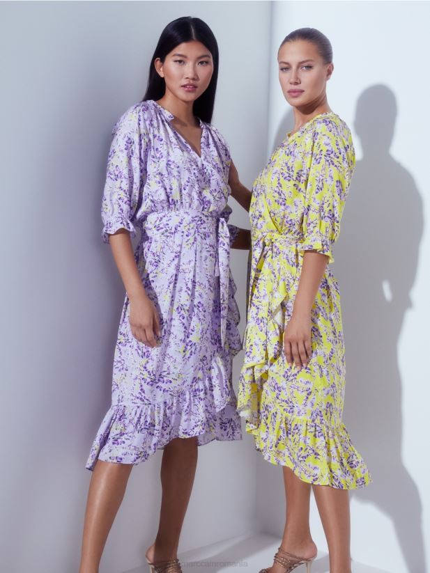 rochie imprimata cu efect de infasurare Marc Cain liliac strălucitor îmbrăcăminte 4826HH80