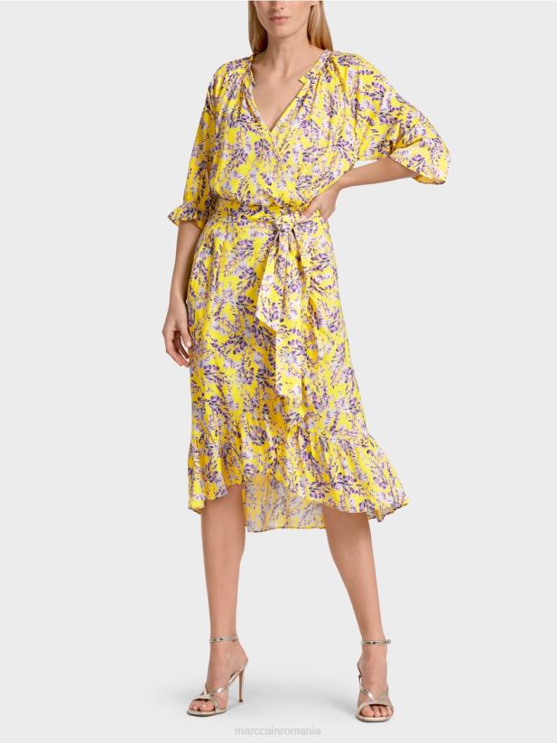 rochie imprimata cu efect de infasurare Marc Cain verde lamaie îmbrăcăminte 4826HH75