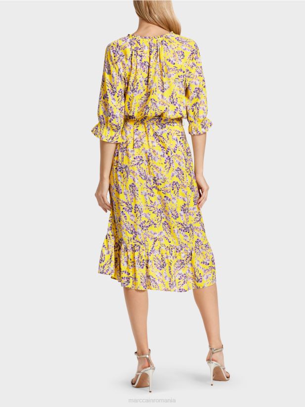 rochie imprimata cu efect de infasurare Marc Cain verde lamaie îmbrăcăminte 4826HH75