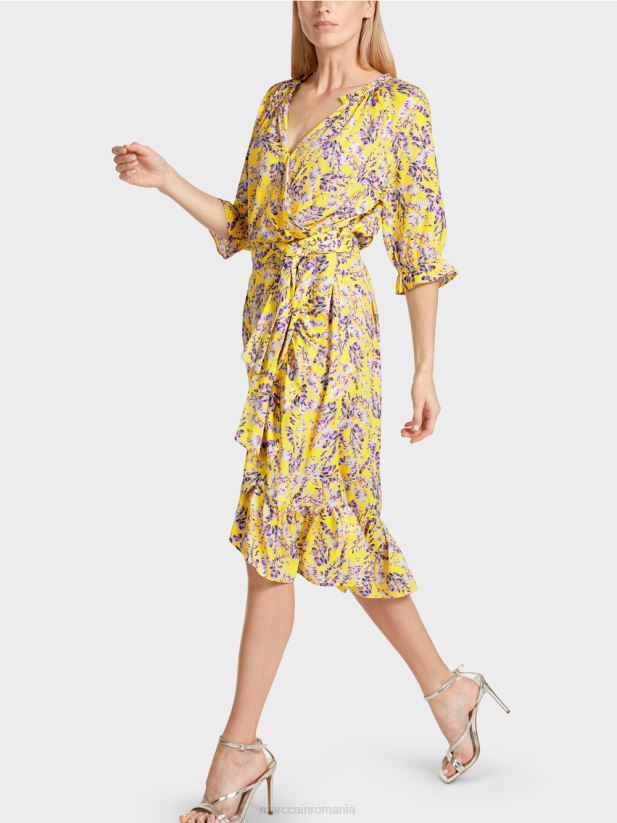 rochie imprimata cu efect de infasurare Marc Cain verde lamaie îmbrăcăminte 4826HH75