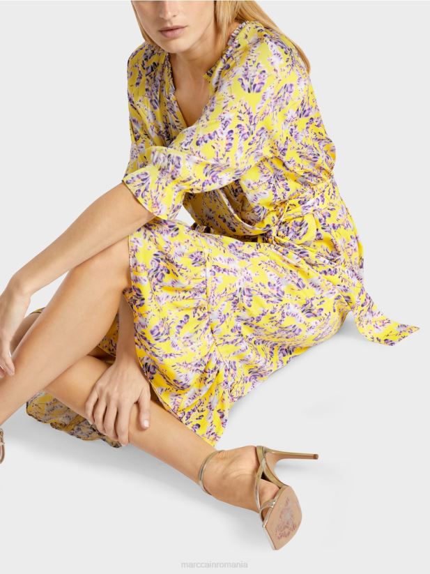 rochie imprimata cu efect de infasurare Marc Cain verde lamaie îmbrăcăminte 4826HH75
