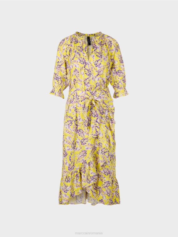 rochie imprimata cu efect de infasurare Marc Cain verde lamaie îmbrăcăminte 4826HH75