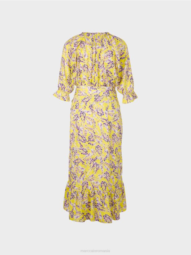 rochie imprimata cu efect de infasurare Marc Cain verde lamaie îmbrăcăminte 4826HH75