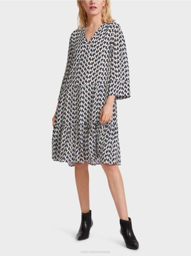 rochie imprimata cu volane Marc Cain albastru miezul nopții îmbrăcăminte 4826HH53