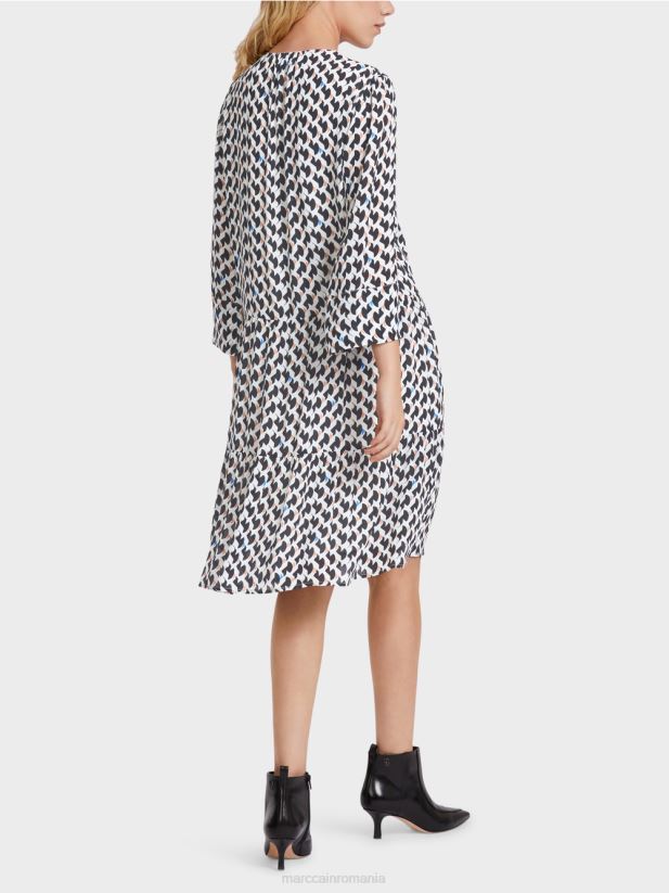 rochie imprimata cu volane Marc Cain albastru miezul nopții îmbrăcăminte 4826HH53