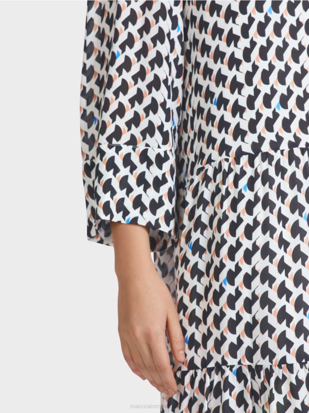 rochie imprimata cu volane Marc Cain albastru miezul nopții îmbrăcăminte 4826HH53