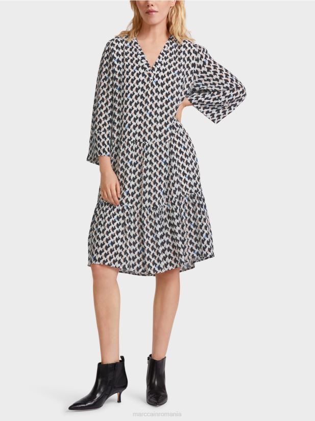 rochie imprimata cu volane Marc Cain albastru miezul nopții îmbrăcăminte 4826HH53