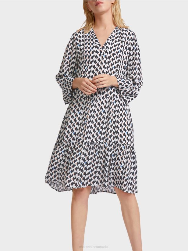 rochie imprimata cu volane Marc Cain albastru miezul nopții îmbrăcăminte 4826HH53