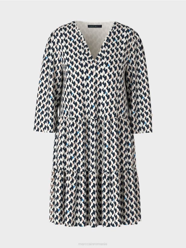 rochie imprimata cu volane Marc Cain albastru miezul nopții îmbrăcăminte 4826HH53