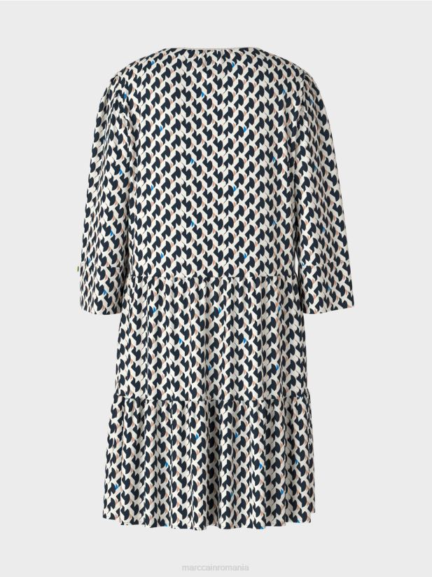 rochie imprimata cu volane Marc Cain albastru miezul nopții îmbrăcăminte 4826HH53