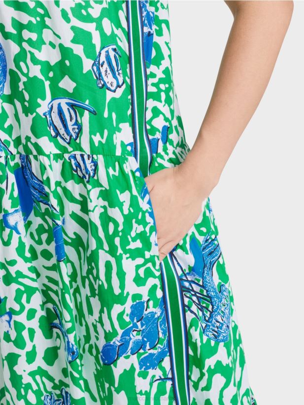 rochie imprimata cu volane Marc Cain frunză strălucitoare de busuioc îmbrăcăminte 4826HH54