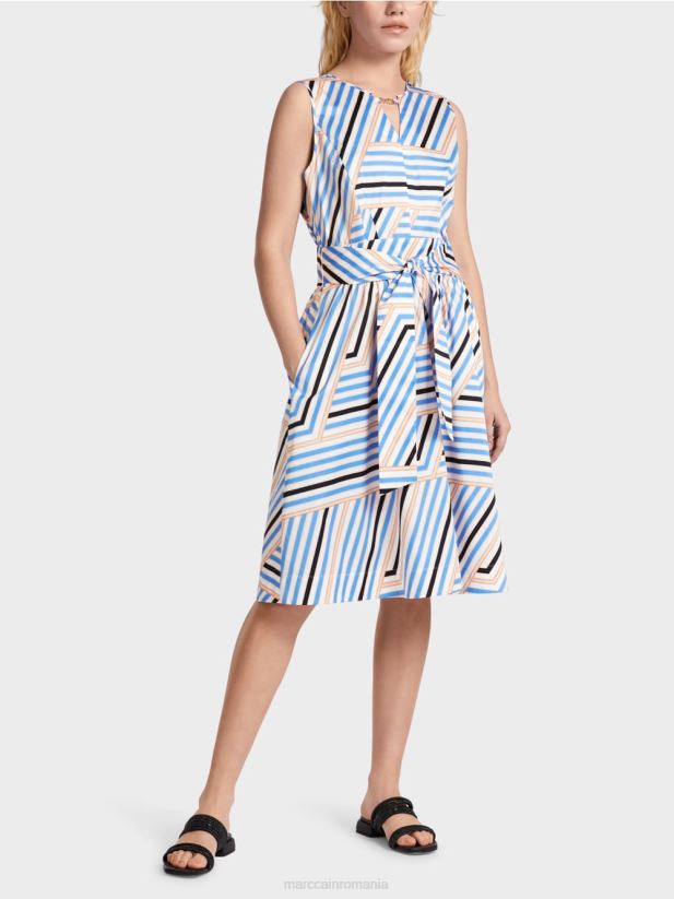 rochie jucăușă cu dungi cu sigla mc Marc Cain azur îmbrăcăminte 4826HH51