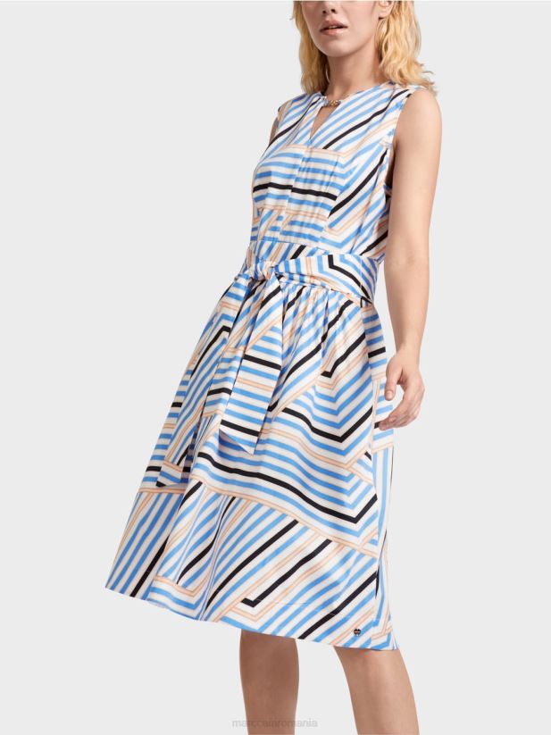 rochie jucăușă cu dungi cu sigla mc Marc Cain azur îmbrăcăminte 4826HH51