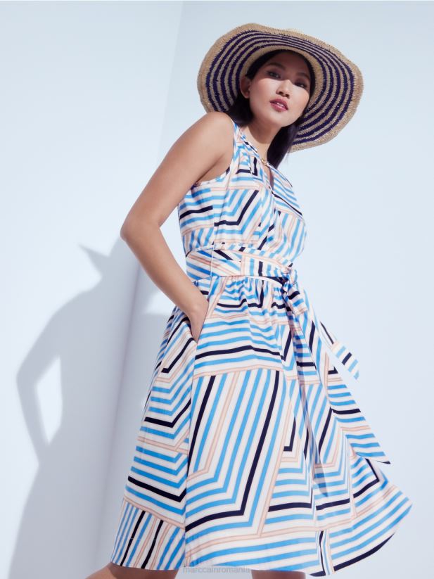 rochie jucăușă cu dungi cu sigla mc Marc Cain azur îmbrăcăminte 4826HH51