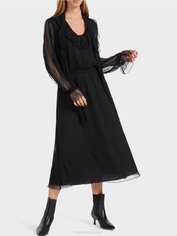 rochie jucăușă din șifon șifonat Marc Cain negru îmbrăcăminte 4826HH6