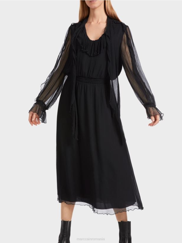 rochie jucăușă din șifon șifonat Marc Cain negru îmbrăcăminte 4826HH6