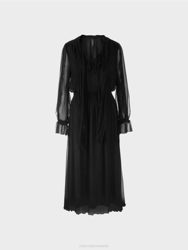 rochie jucăușă din șifon șifonat Marc Cain negru îmbrăcăminte 4826HH6