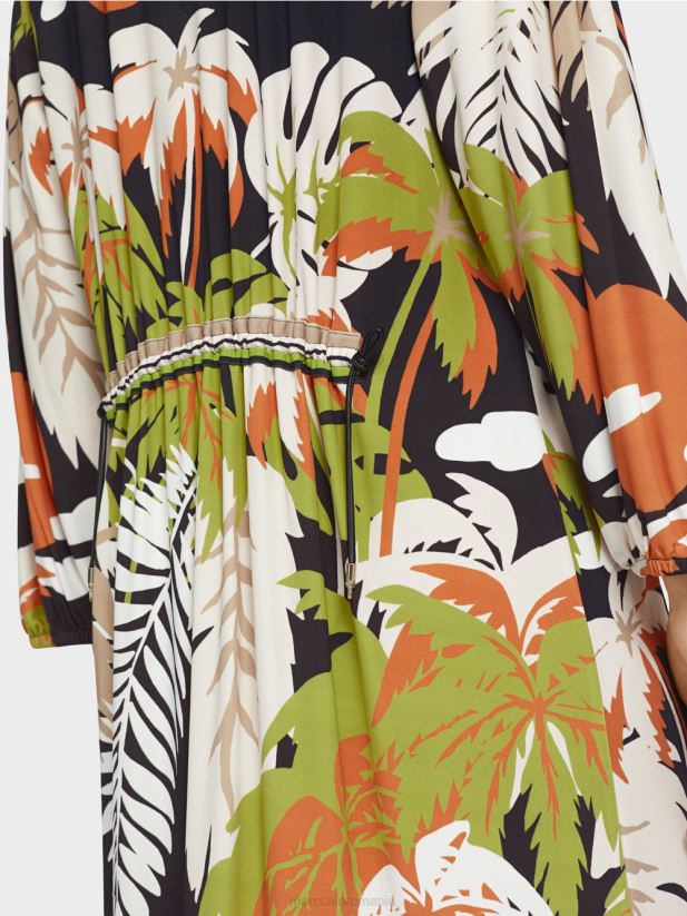 rochie lejeră cu motiv floral tropical Marc Cain verde oliv intens îmbrăcăminte 4826HH88
