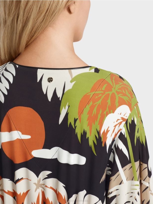 rochie lejeră cu motiv floral tropical Marc Cain verde oliv intens îmbrăcăminte 4826HH88