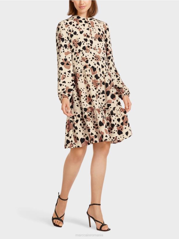rochie leopard cu volanuri etajate Marc Cain cremă îmbrăcăminte 4826HH125