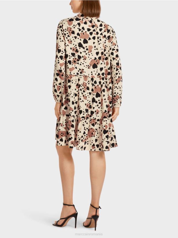 rochie leopard cu volanuri etajate Marc Cain cremă îmbrăcăminte 4826HH125