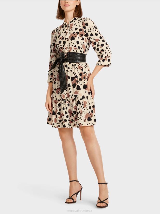 rochie leopard cu volanuri etajate Marc Cain cremă îmbrăcăminte 4826HH125