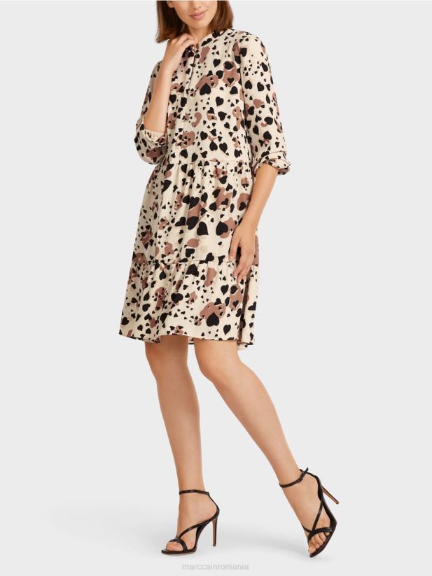 rochie leopard cu volanuri etajate Marc Cain cremă îmbrăcăminte 4826HH125