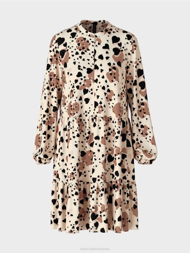 rochie leopard cu volanuri etajate Marc Cain cremă îmbrăcăminte 4826HH125