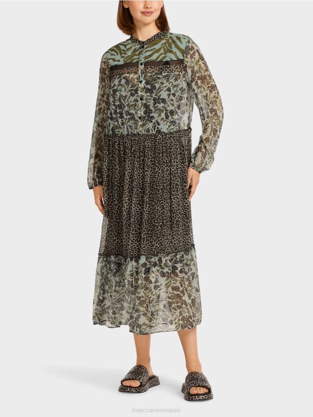 rochie lungă cu etaje cu amestec de modele Marc Cain luminator moale îmbrăcăminte 4826HH114