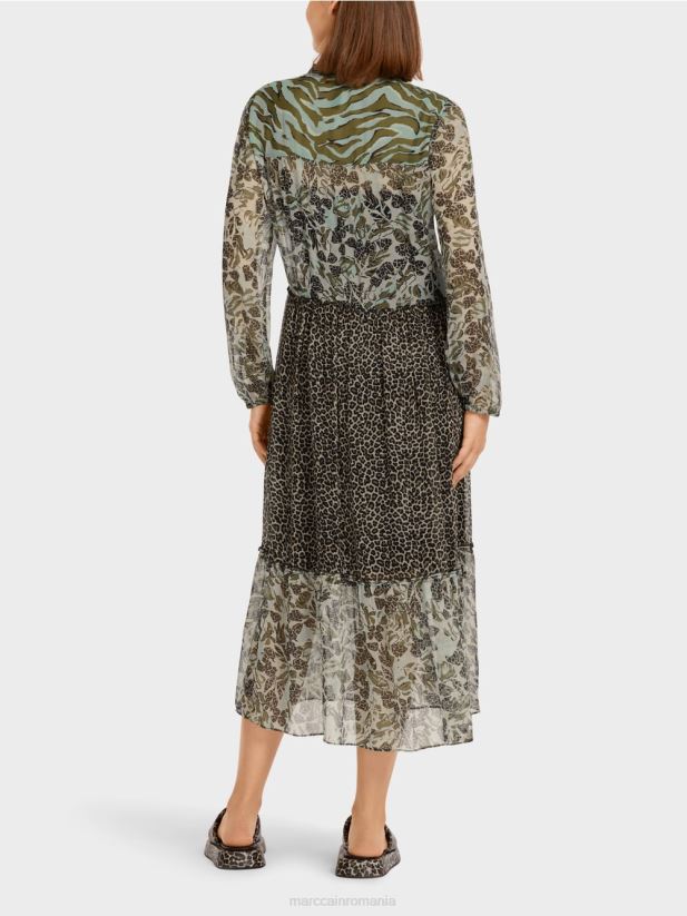 rochie lungă cu etaje cu amestec de modele Marc Cain luminator moale îmbrăcăminte 4826HH114