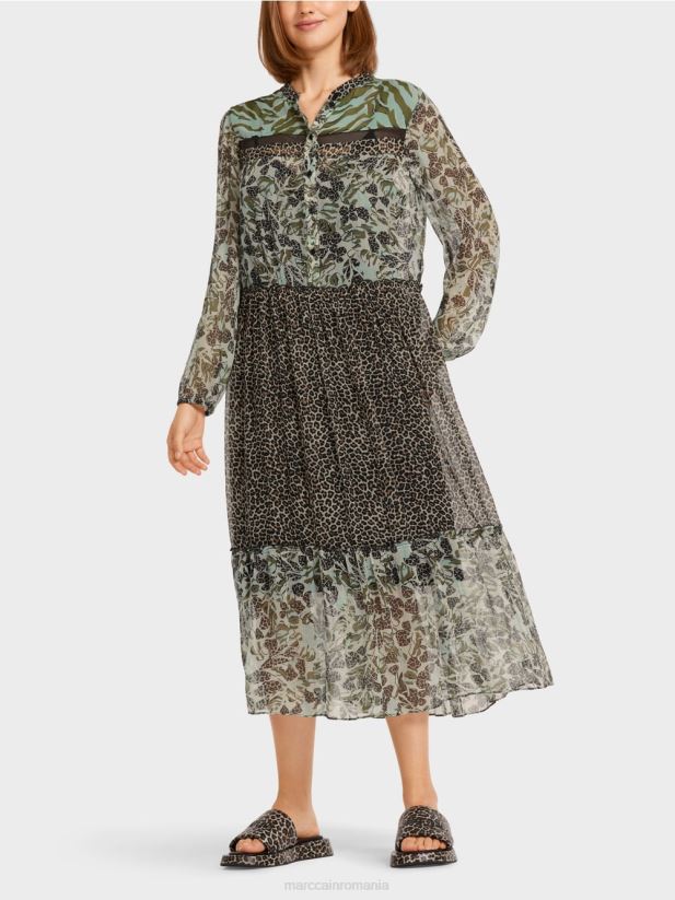 rochie lungă cu etaje cu amestec de modele Marc Cain luminator moale îmbrăcăminte 4826HH114