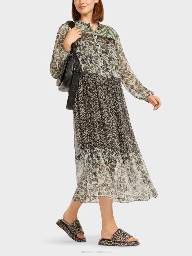 rochie lungă cu etaje cu amestec de modele Marc Cain luminator moale îmbrăcăminte 4826HH114