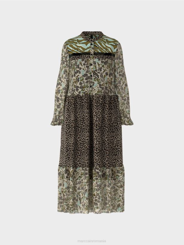rochie lungă cu etaje cu amestec de modele Marc Cain luminator moale îmbrăcăminte 4826HH114