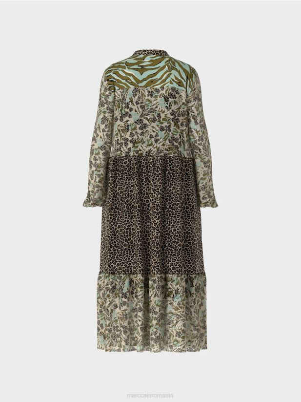 rochie lungă cu etaje cu amestec de modele Marc Cain luminator moale îmbrăcăminte 4826HH114