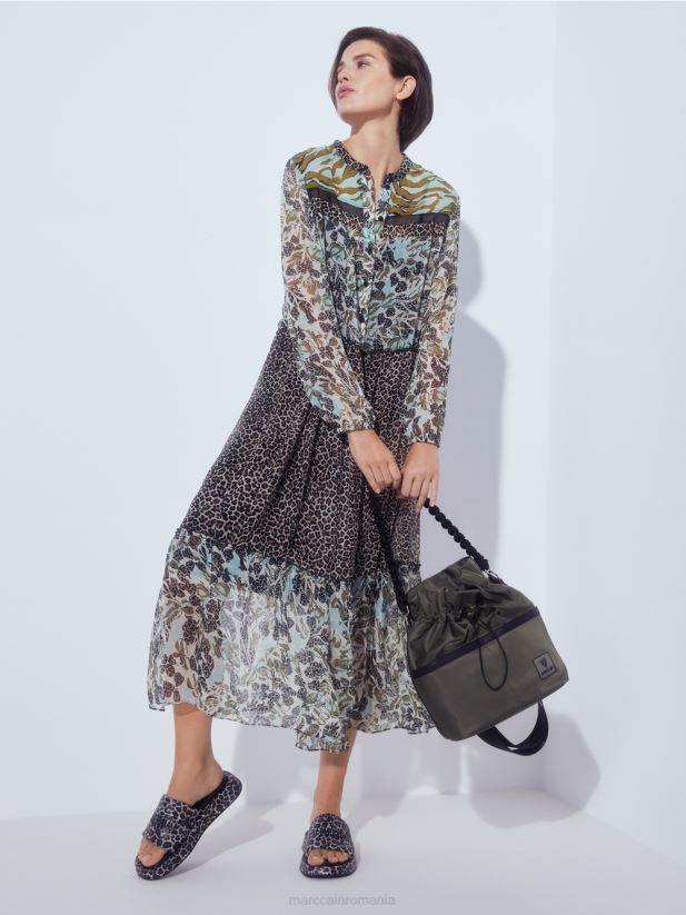 rochie lungă cu etaje cu amestec de modele Marc Cain luminator moale îmbrăcăminte 4826HH114