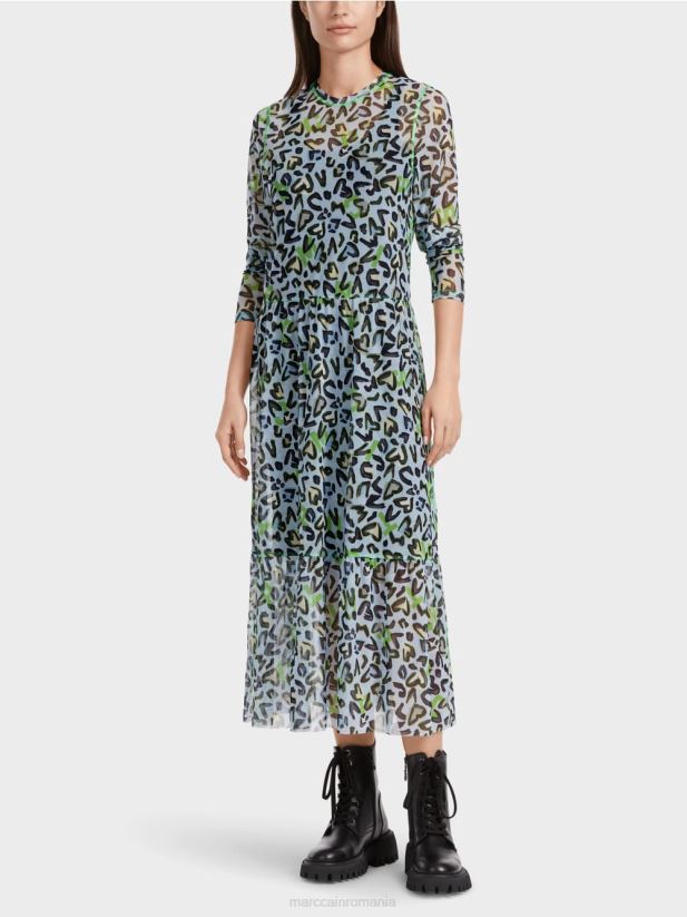 rochie lungă cu fustă etajată Marc Cain albastru pudra moale îmbrăcăminte 4826HH26